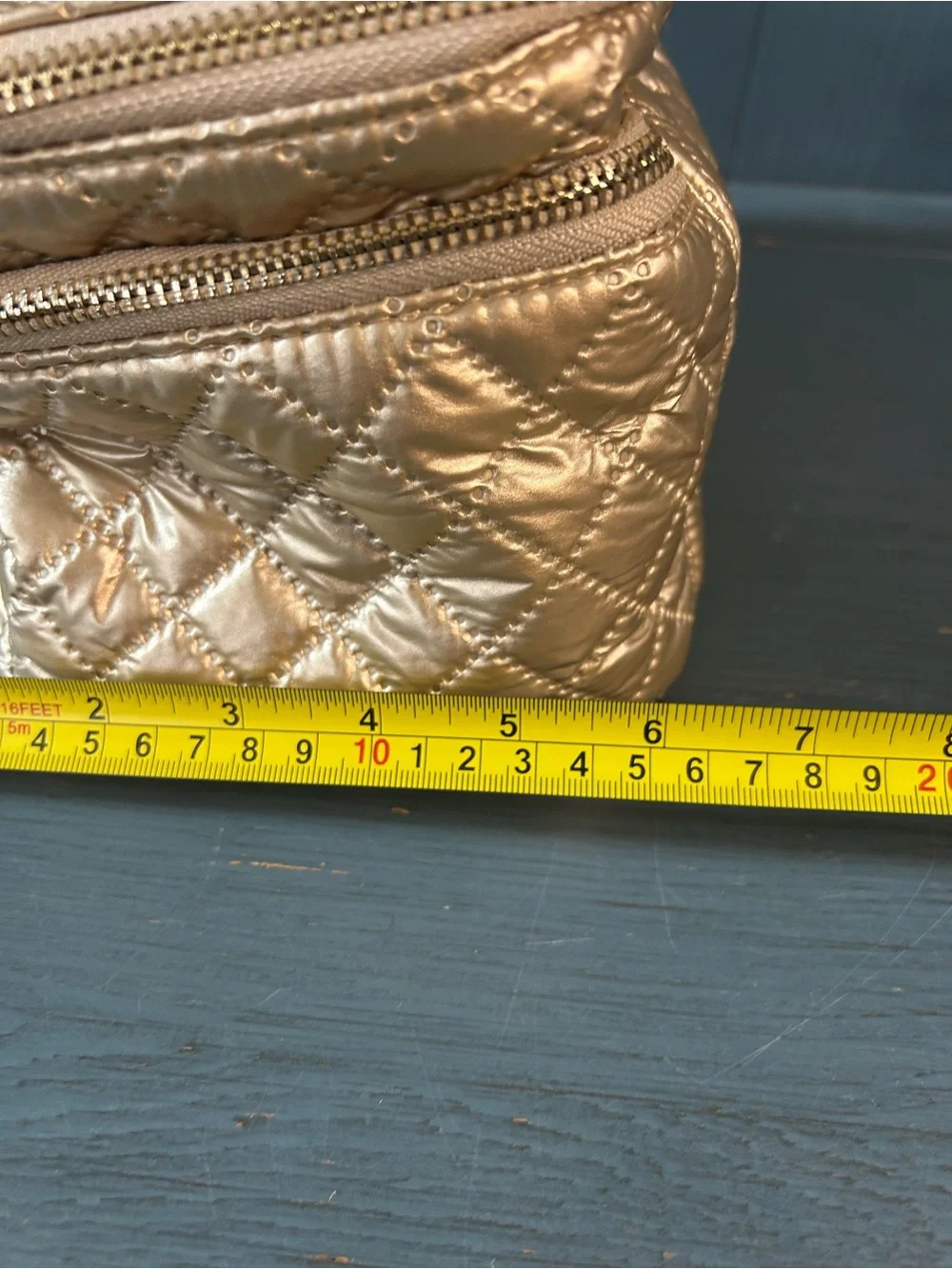 Tartan + Twine Quilted Metallic Cosmetic Train Case - Gold | Double Zipper